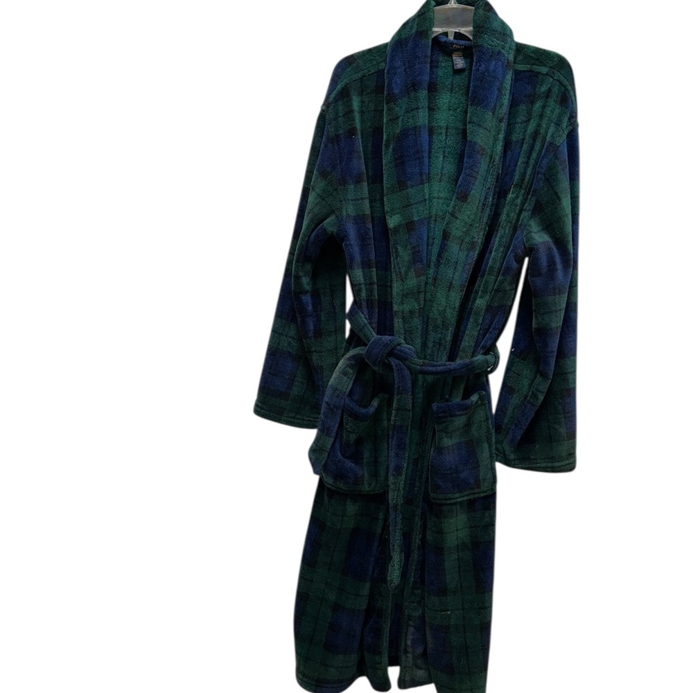 Polo Ralph Lauren blue green Black Watch Tartan Plaid super soft Bath robe S/M